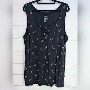 Michel Studio Black Tank Top with Cherry Pattern